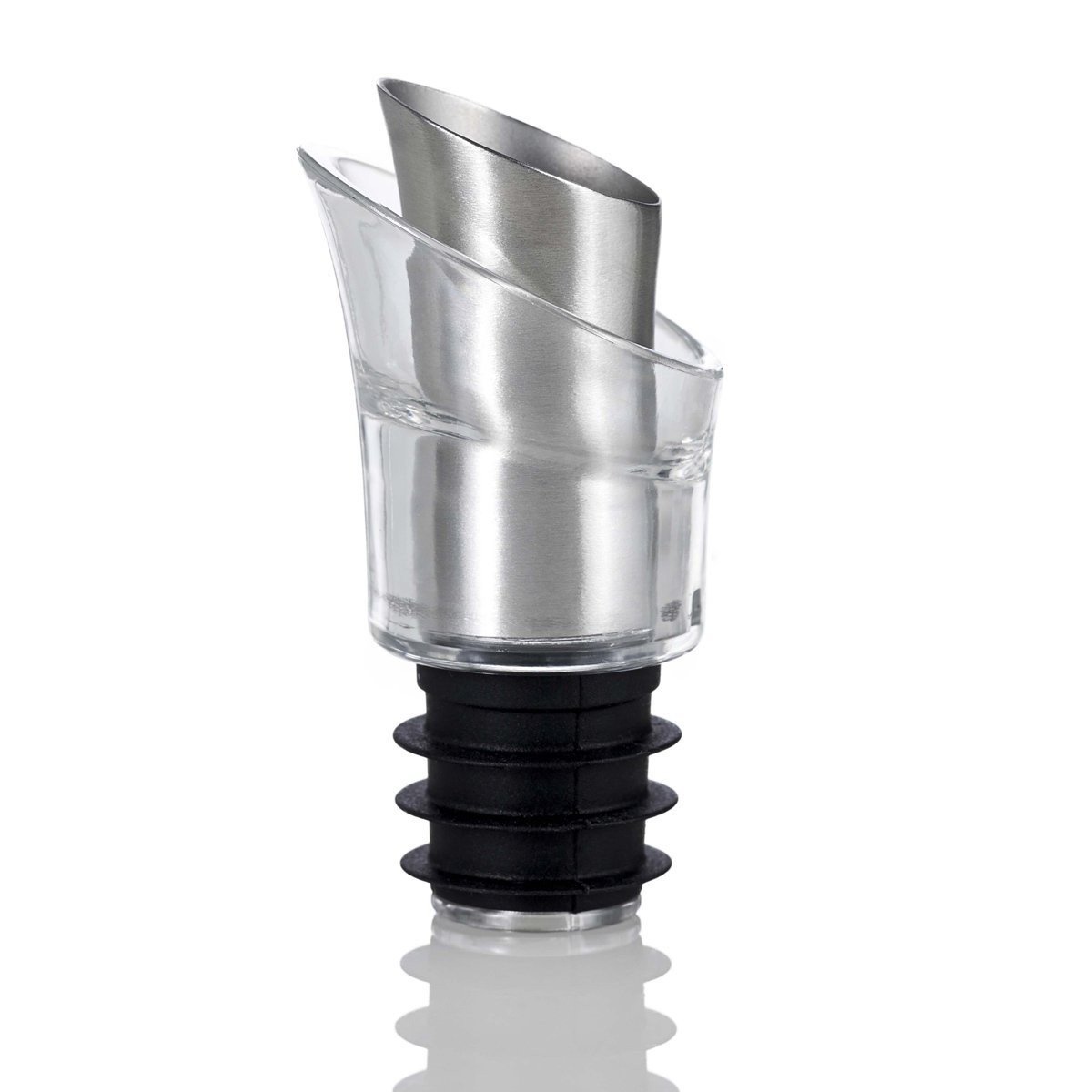 AdHoc IB05 MULTIPOUR Wine Bottle Stopper and Wine Pourer | Stainless Steel/Plastic/Silicone | Drip Catcher, Wine Stopper | (H) 65 mm x (D) 35 mm | Silver/Black