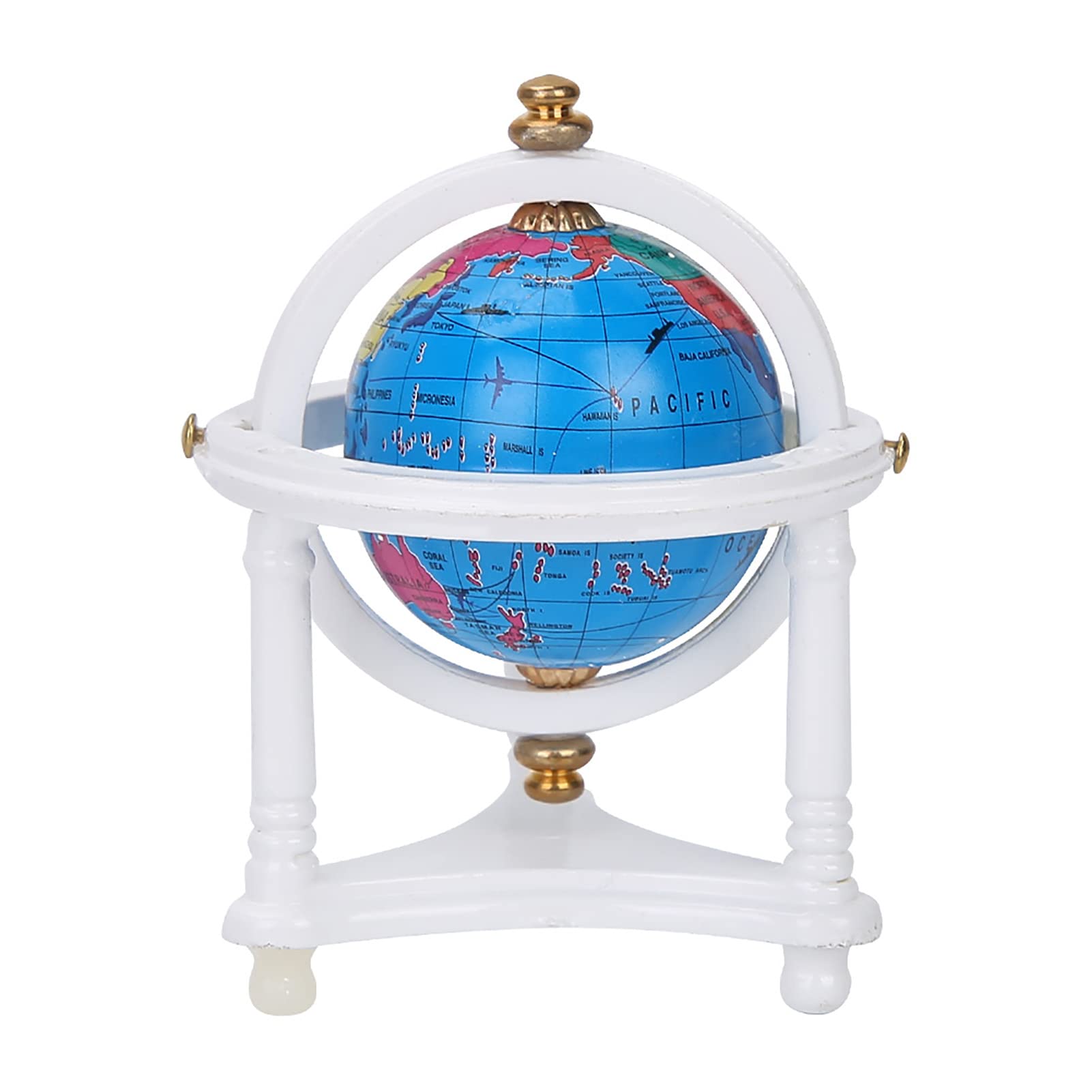Dolls House Mini Globe, Rotatable Mini Globe With Stand Dollhouse Accessories Study Living Room Decoration for 1/12 Scale Doll(White)