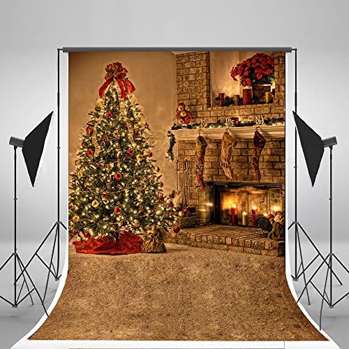5x7ft Kate Yellow Photography Backdrops Christmas Tree Photo Background Candle Fireplace Backdrop for Children Studio