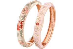 UJOY Vintage Bracelet Gold Plated Enameled Jewelry Spring Hinge Metal Cuff Cloisonne Bangles Set Gift Box Packed 55A