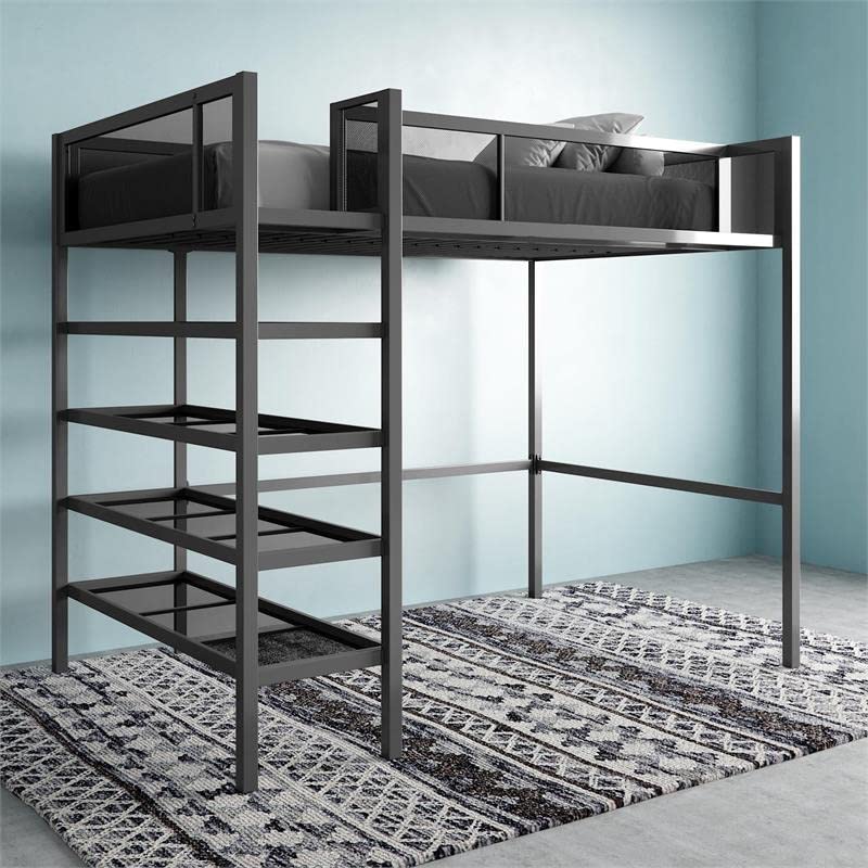 DHP Tiffany Storage Loft Bed with Book Case, Includes Shelves and Under