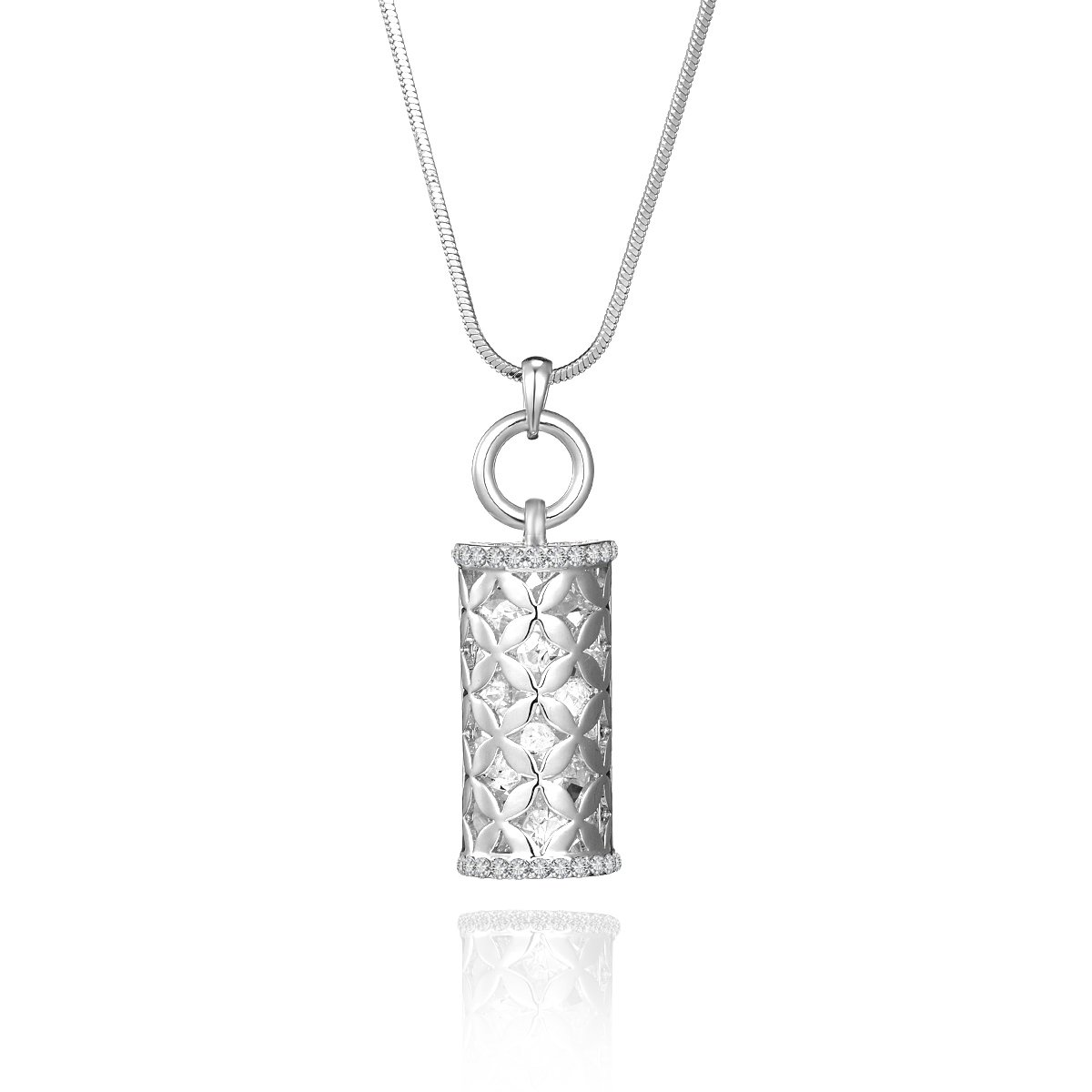 Women's semi-Cylindrical Long Sweater Y Necklace, Snake Chain Silver-Plated Zircon Pendant Best Gift for Girl