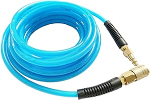 SANFU Polyurethane(PU) Reinforced 1/4”ID(6.3 x 9.8mm) x 25ft, Air Hose With 1/4” Swivel MNPT Solid Brass Quick Coupler and Plug, Transparent Blue(25’)