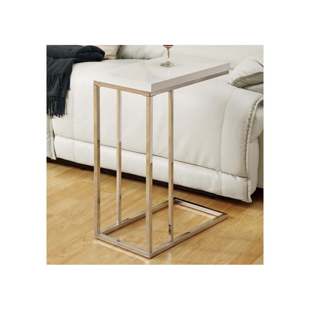 Monarch Specialties Chrome Metal And White Accent Side Table Glossy White 9 61mhfoeZQnL