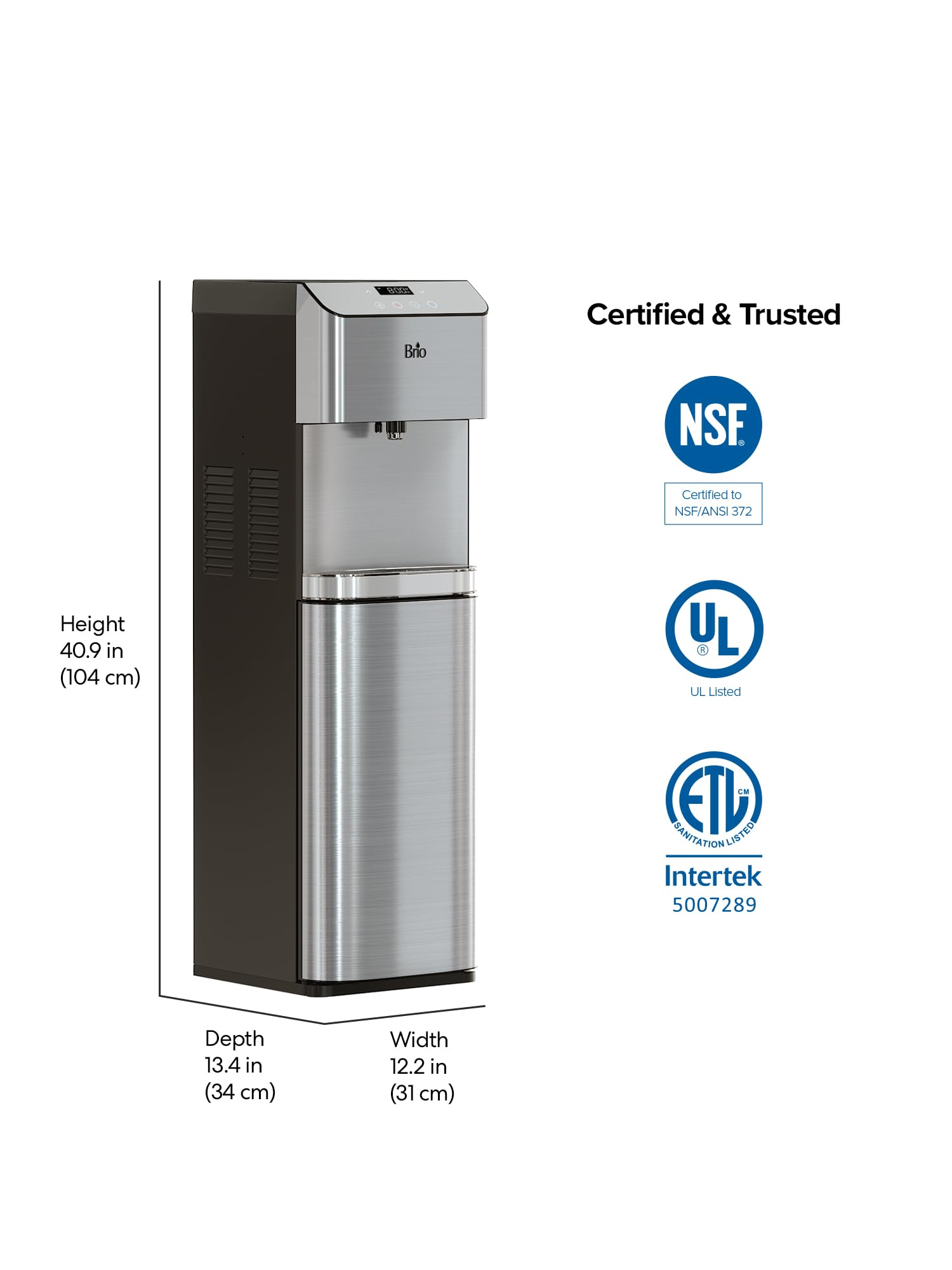 Brio Moderna Self Cleaning Bottleless Water Cooler Dispenser with Filtration – Adjustable Temperature – Digital Clock – LED Nightlight – Tri Temp Hot, Cold, and Room