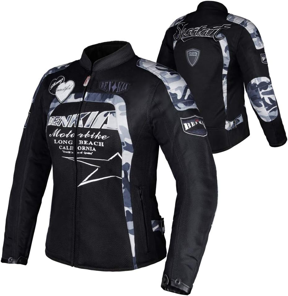 sjapexwomen Motorcycle Riding Jacket for Women/Girls, Spring/Summer Breathable Mess Textile Protective CE Armored Windproof Arm Back Shoulder Spine Chest Protector, for Cycling Motorbike