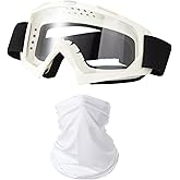 LJDJ Motorcycle Goggles Dirt Bike ATV Off-Road Riding Motocross Glasses with Sun UV Protection Neck Gaiter Face Cover