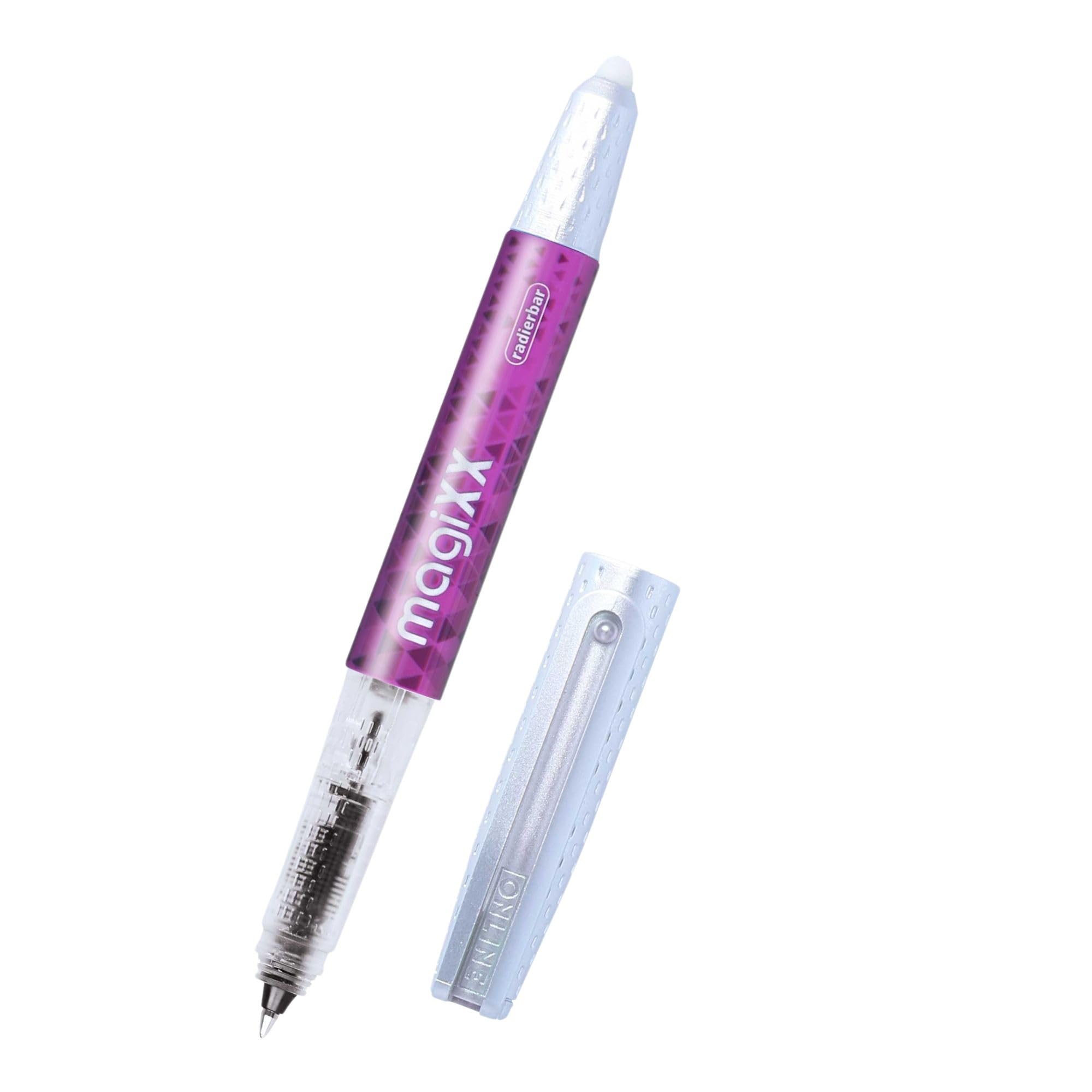 Online magiXX Erasable Rollerball Pen Purple with Ink Cartridge I Rollerball Pen with 0.7 mm Line Width I Includes 1 x Cartridge Blue I Erasable Pen for School, University and Office