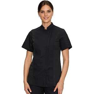 Chef Coat for Women Short Sleeve Chef Jacket Uniform for Kitchen Restaurant | Breathable Fabric, Easy Care, Stain-Resistant,