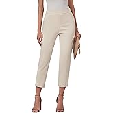 GRAPENT Capri Pants for Women High Waisted Pull On Dress Pants Slim Straight Leg Stretchy Waist Capris Trousers Pants