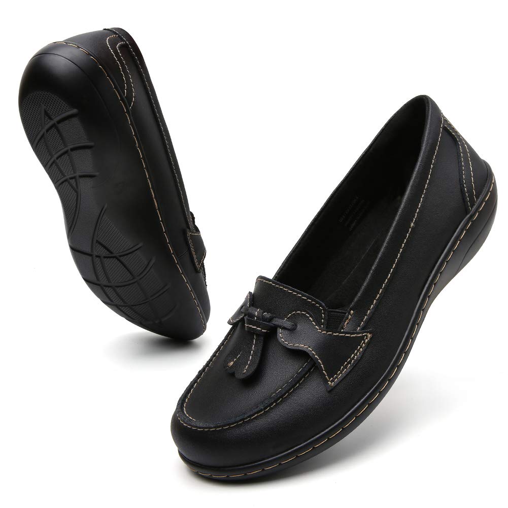 Women Genuine Leather Foldable Flats Soft Sole Non-Slip Loafers for Moms Plus Size