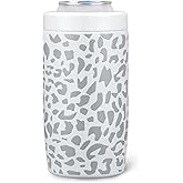 4-in-1 Slim Can Cooler Easy to Hold Insulated Beer Can Holder Double-walled Stainless Steel for All 12 Oz Cans Gift (White Leopard)