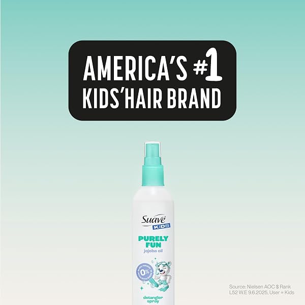 SUAVE KIDS PURELY FUN HAIR DETANGLER SPRAY WITH JOJOBA OIL, TEAR-FREE, TANGLE-FREE SHINE FOR SOFT, MANAGEABLE HAIR, HYPOALLERGENIC, 6 COUNT, 10 FL OZ
