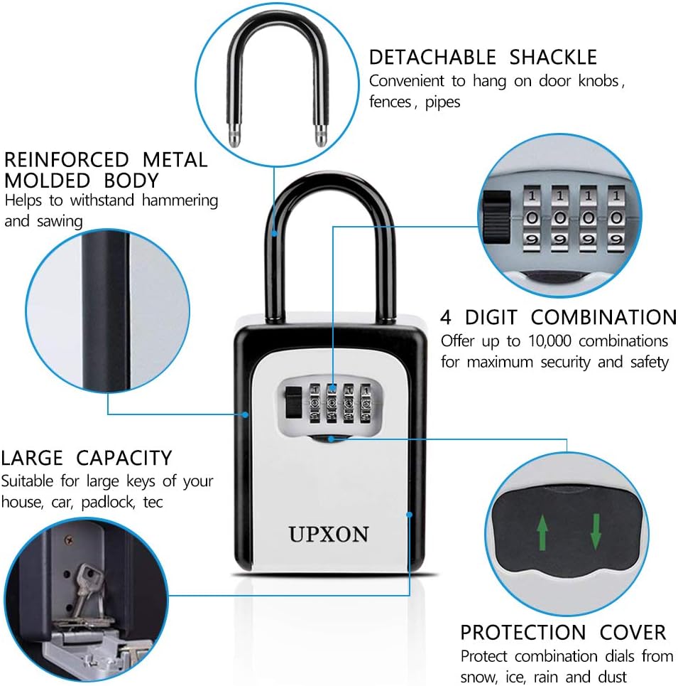 Key Lock Box, UPXON Large Capacity Key Storage Box with Resettable Code, 4 Digit Combination Lockbox for Spare Keys, Waterproof Wall Mount Key Box for Home, Hotels, Airbnb and Schools 1 Pack: Home Improvement