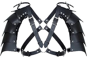 LONGJUNJUNFASHION Steampunk Shoulder Armor for Men Adjustable Faux PU Leather Shoulder Armor Medieval Guards for Knight Armor Halloween Cosplay