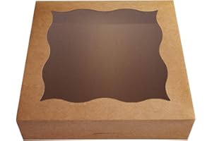 CHERRY 15-Pack 12"x12"x3"Brown Bakery Boxes with PVC Window for Pie and Cookies Boxes Large Natural Kraft Paper Box,Pack of 15