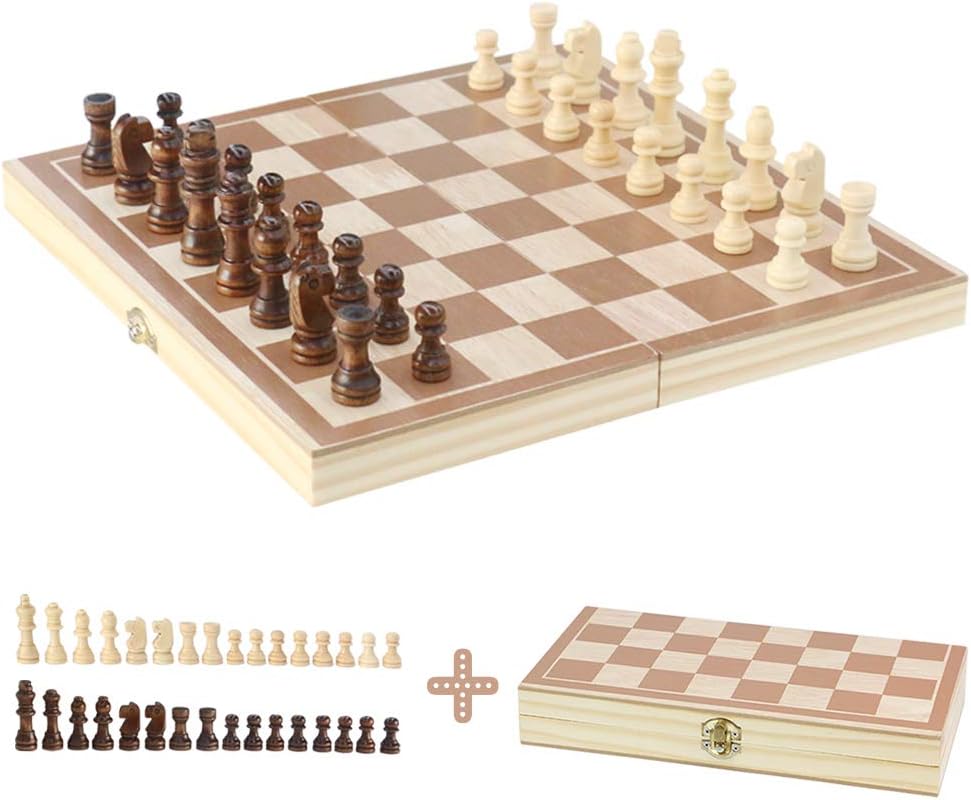 Nuheby Chess Set Board Game Wooden Toy Handmade Folding Travel Chess Set for Kids Adults International Chess Party Game Portable Chess Game Traditional Toys for 3 4 5 6 Year Olds Boys Girls Gift
