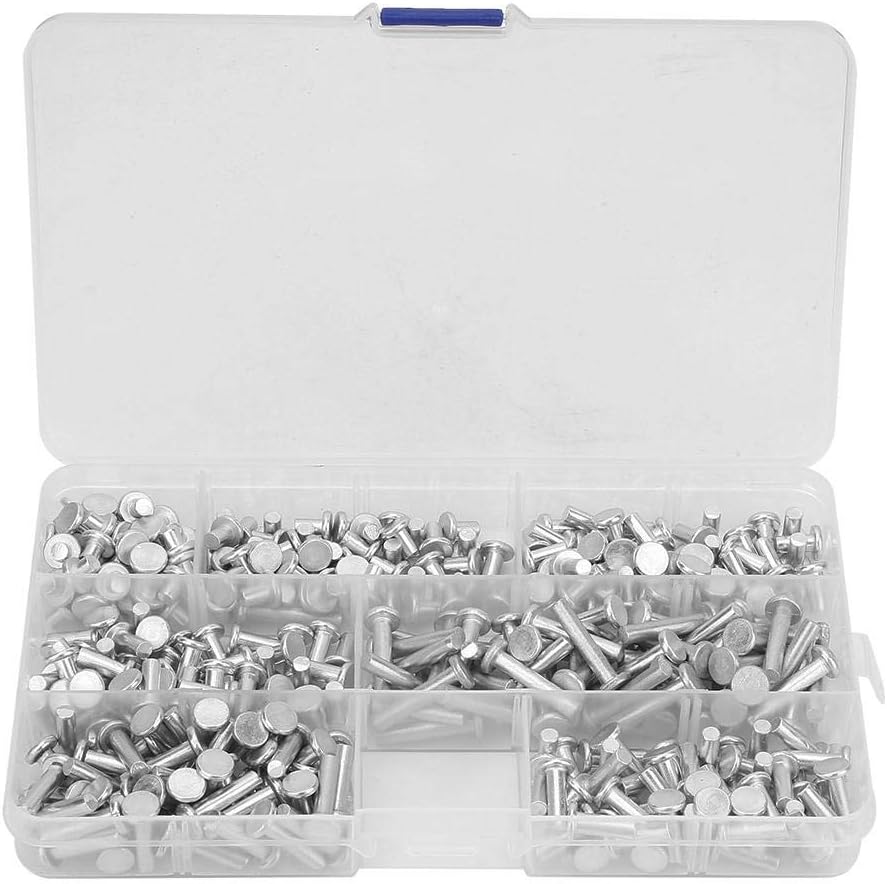 350pcs M4 Flat Head Rivets Length 4/6/8/10/12/16/20mm Solid Aluminum Rivets Assortment Kit for Aviation Instruments Furniture