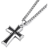 HZMAN Mens Stainless Steel Cross Pendant Necklace with Wheat Chain