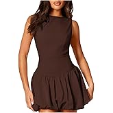 SOLY HUX Women's Bubble Mini Dress Sleeveless Crew Neck Party Going Out Summer Dresses