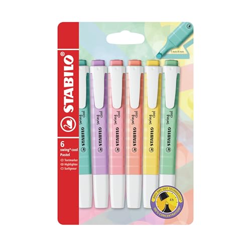 STABILO - swing cool Pastel - Highlighter - Pack of 6 - Assorted colors