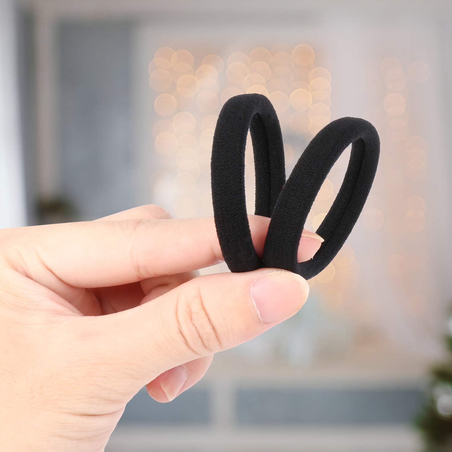 100PCS Large Black Hair Ties Band – Thick Cotton Seamless Ponytail Holders – Hair Elastics Hair Bands for Thick Heavy and Curly Hair (2 Inch in Diameter) by NineTong : Beauty