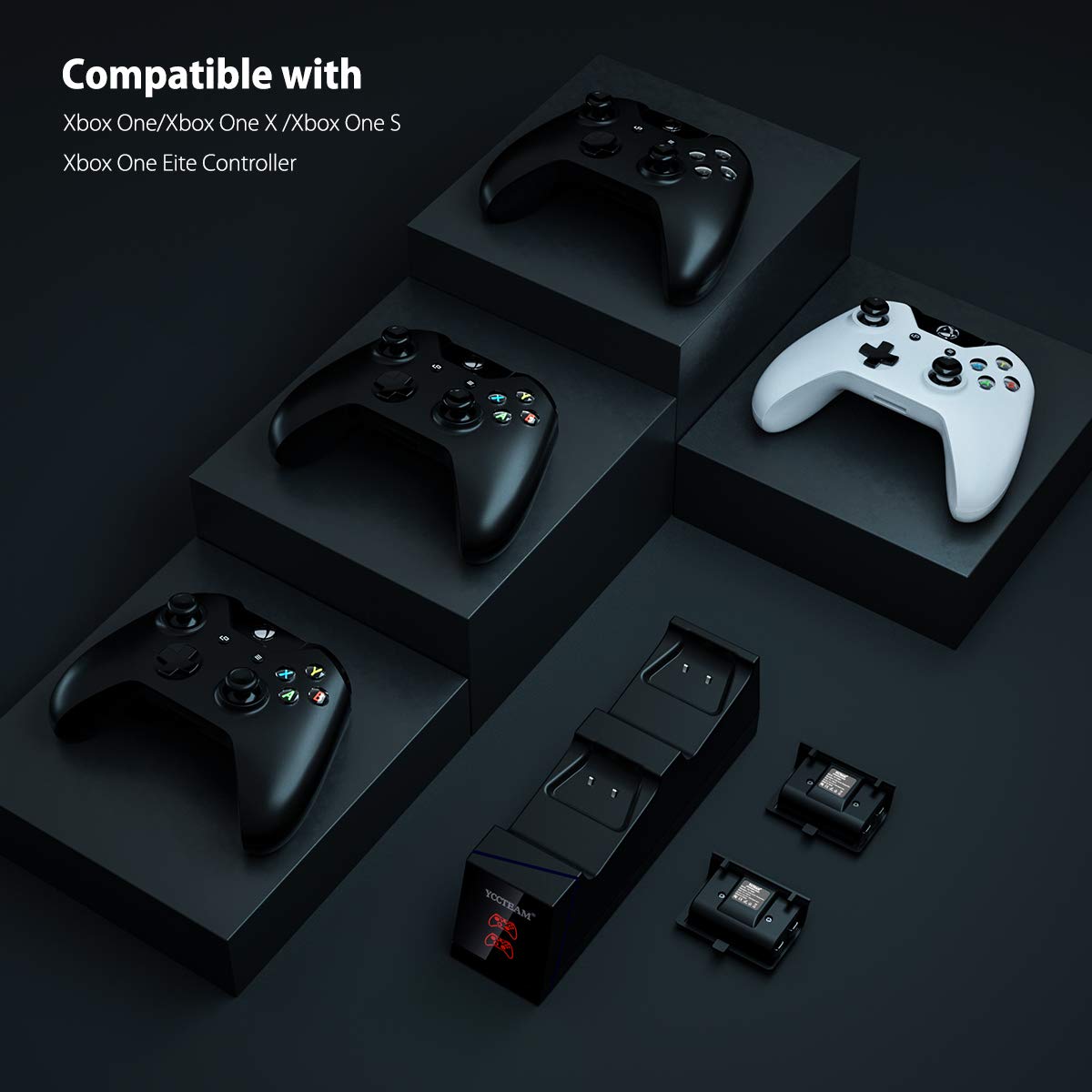 VGAME Xbox One Controller Charger Station with Rechargeable Battery Packs - Dual Slot Charging Base Dock & 2 Pack Replacement Batteries Accessories for Xbox ONE S/X Elite