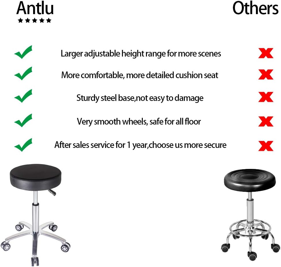 Rolling Stool Swivel Chair for Office Medical Salon Tattoo Kitchen Massage Work,Adjustable Height Hydraulic Stool with Wheels (Black): Office Products