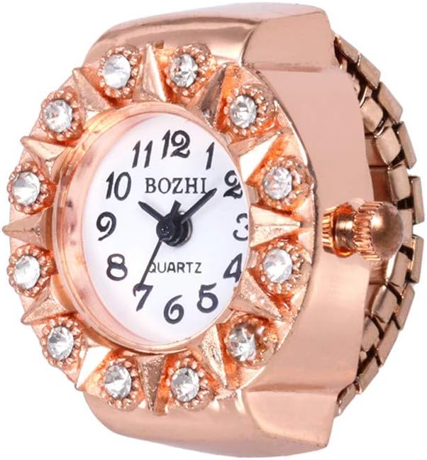 Diadia Fashion Alloy Quartz Heart Shape Housing Elastic Band Finger Ring Watch for Women Gift