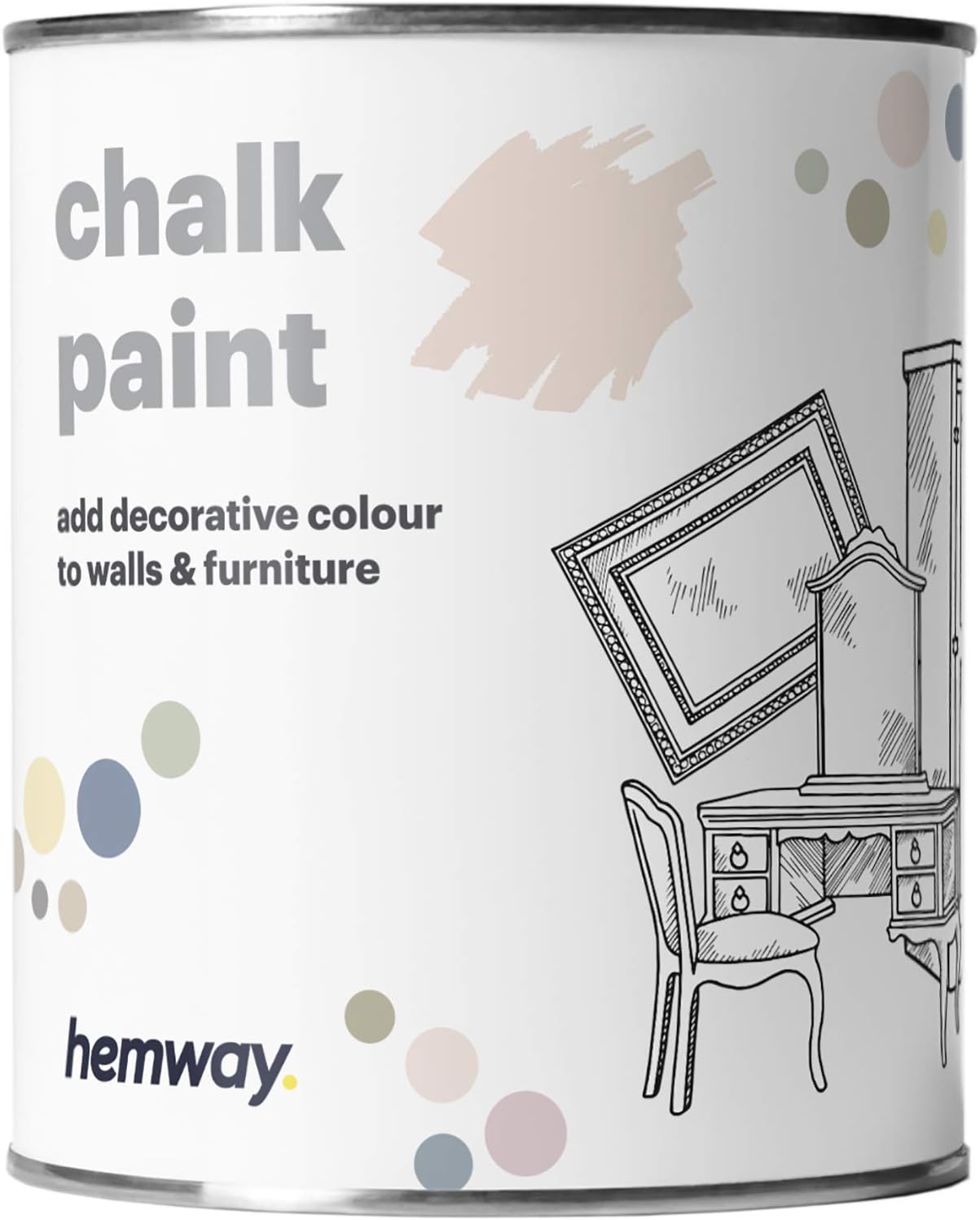 Hemway Chalk Paint Peaches and Cream Furniture Paint 1L, Matt Finish Shabby Chic, Chalk Furniture & Walls, Quick Dry & 1 Coat