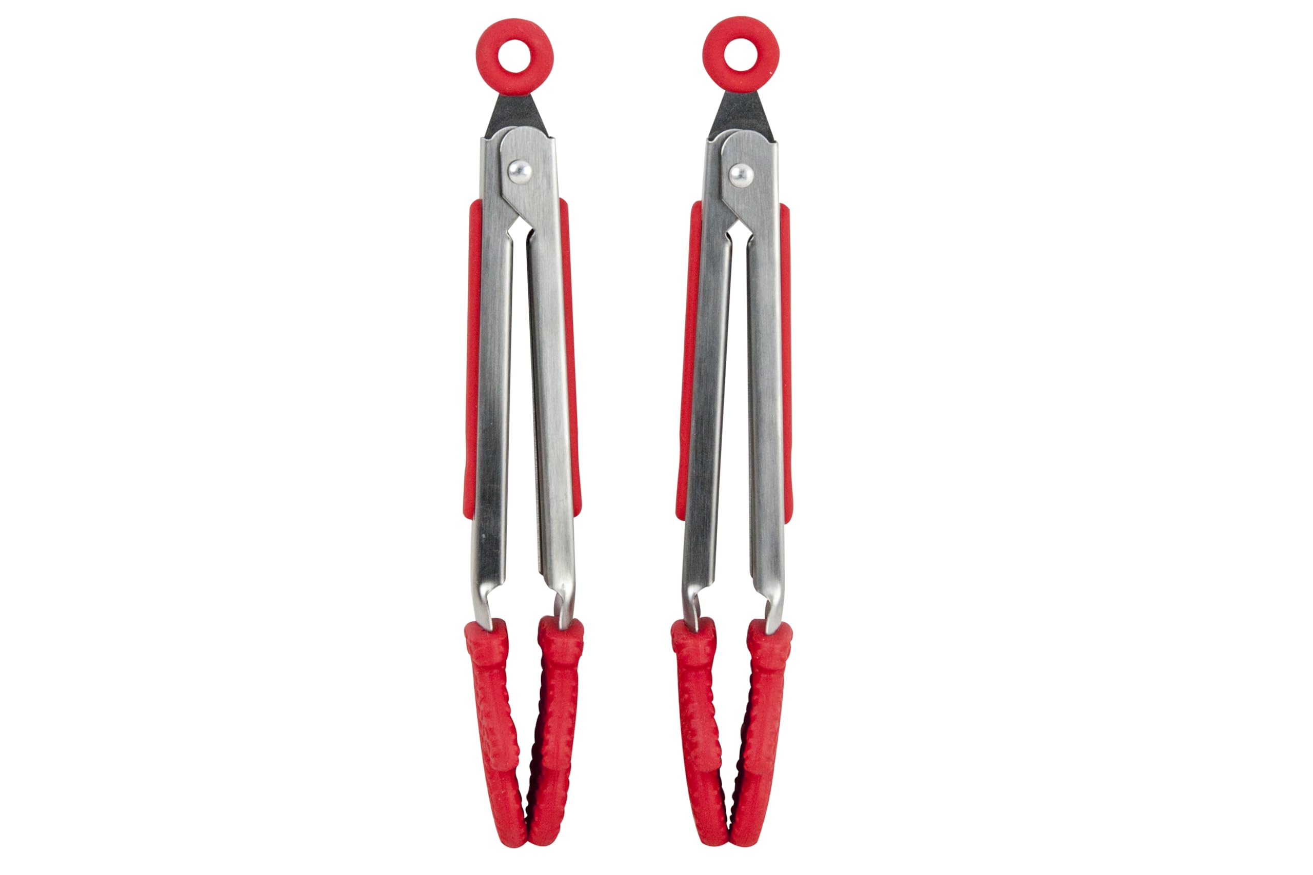 Zenker Christmas Mini Silicone Tongs, Set of Two Kitchen Tongs, Push Pull Locking Mechanism, Stainless Steel Handle with Rubber Silicone Grip, Function Head Xmas Gloves, Red, 20.6x4.5x2.6cm