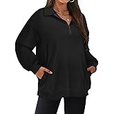 Misyula Style Plus Size Sweatshirts for Women Pockets Quarter Zip Pullover Long Sleeve Drop Shoulder Oversized Tops