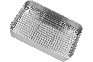Nonstick Roasting Pan, Small Roasting Pan with Flat Rack, Rack Set (Silver, 26.5cm)