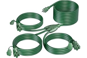 K KASONIC - 40 FT Christmas Lights Outdoor Extension Cord 1 to 3 Splitter, 3 Prong Outlets Plugs, 16AWG/3C SJTW Weatherproof Wire for Holiday Decoration Light, ETL Listed, Green