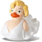 ChuangJie Marilyn Monroe Duck Figurine,White Dress with Rhinestones，Blonde Hair and Pearl Earrings，Decorative Collectible, 3.54 x 2.76 x 2.76 inches