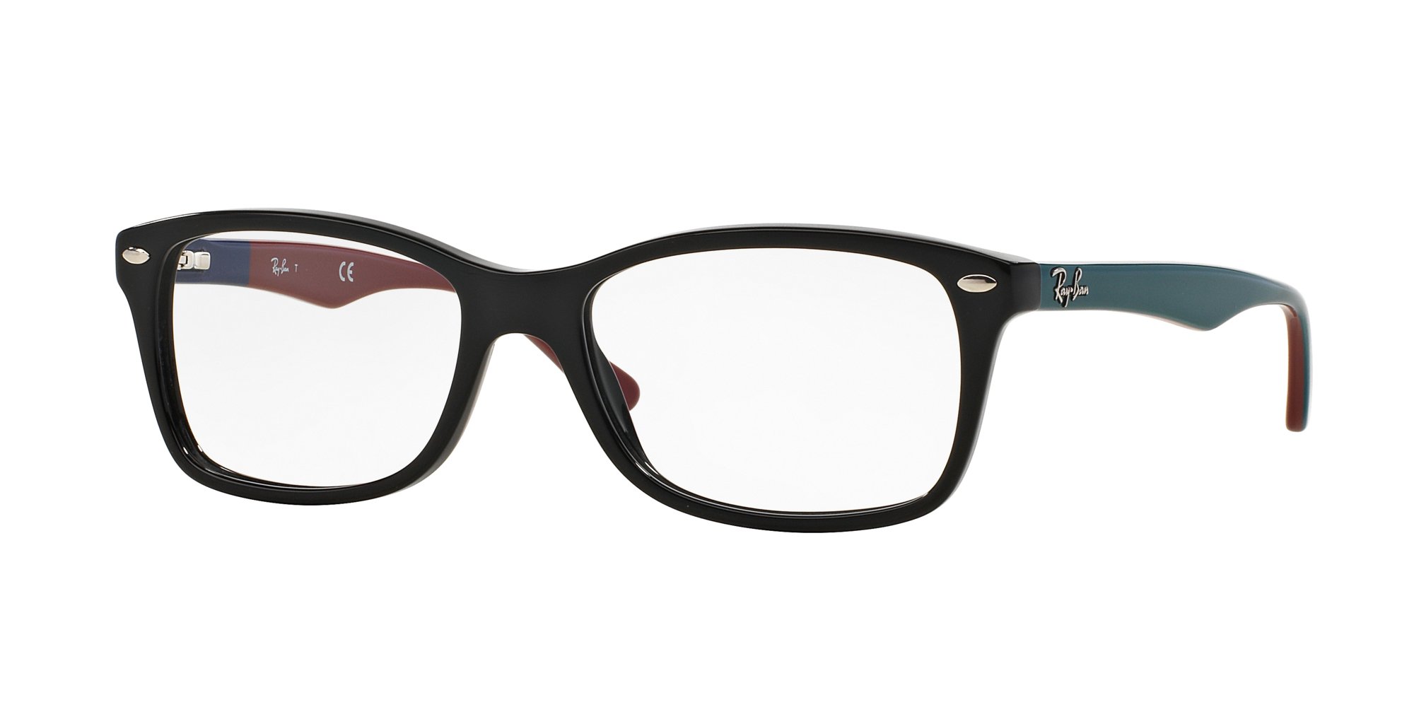 Ray-Ban Unisex RX5228 Square Prescription Eyewear Frames, Black On Texture Red/Demo Lens, 50 mm