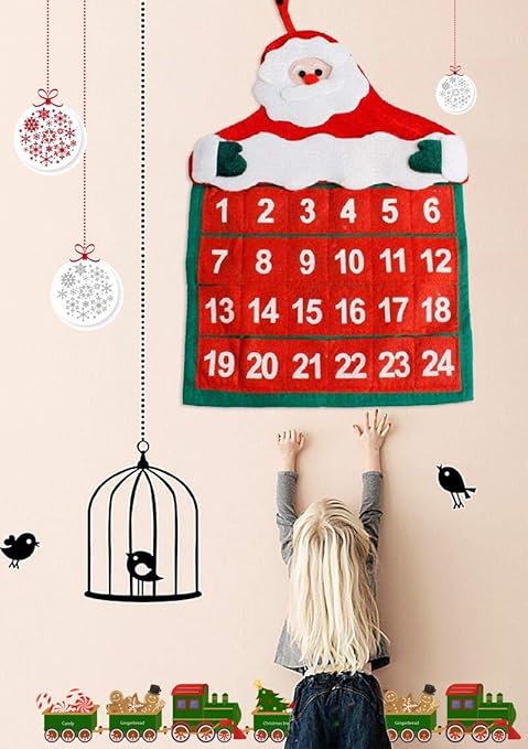Decorazioni Natalizie Jeans.Vercico Decorazione Natalizia Di Natale In Tessuto Non Tessuto Babbo Natale Calendario Avant Calendario Con 24 Tasche Amazon It Casa E Cucina
