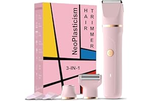 RAXMETRY Bikini Trimmer for Women - 3-in-1 Painless Electric Razor Shaver,IPX7 Waterproof&Easy Cleaning for Pubic Hair,Face,Body with Ceramic Blades,USB Rechargeable,Wet&Dry Use(Peach)