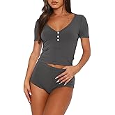 INFITTY Pajamas for Women Set Short Sleeve Button Down Sexy Pj Sets Sleepwear Soft Pjs Lounge Sets