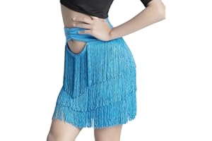 Libaobaoyo Girls Tassel Dance Skirt Latin Ballroom Salsa Rumba Mini Layered Fringe Dancewear
