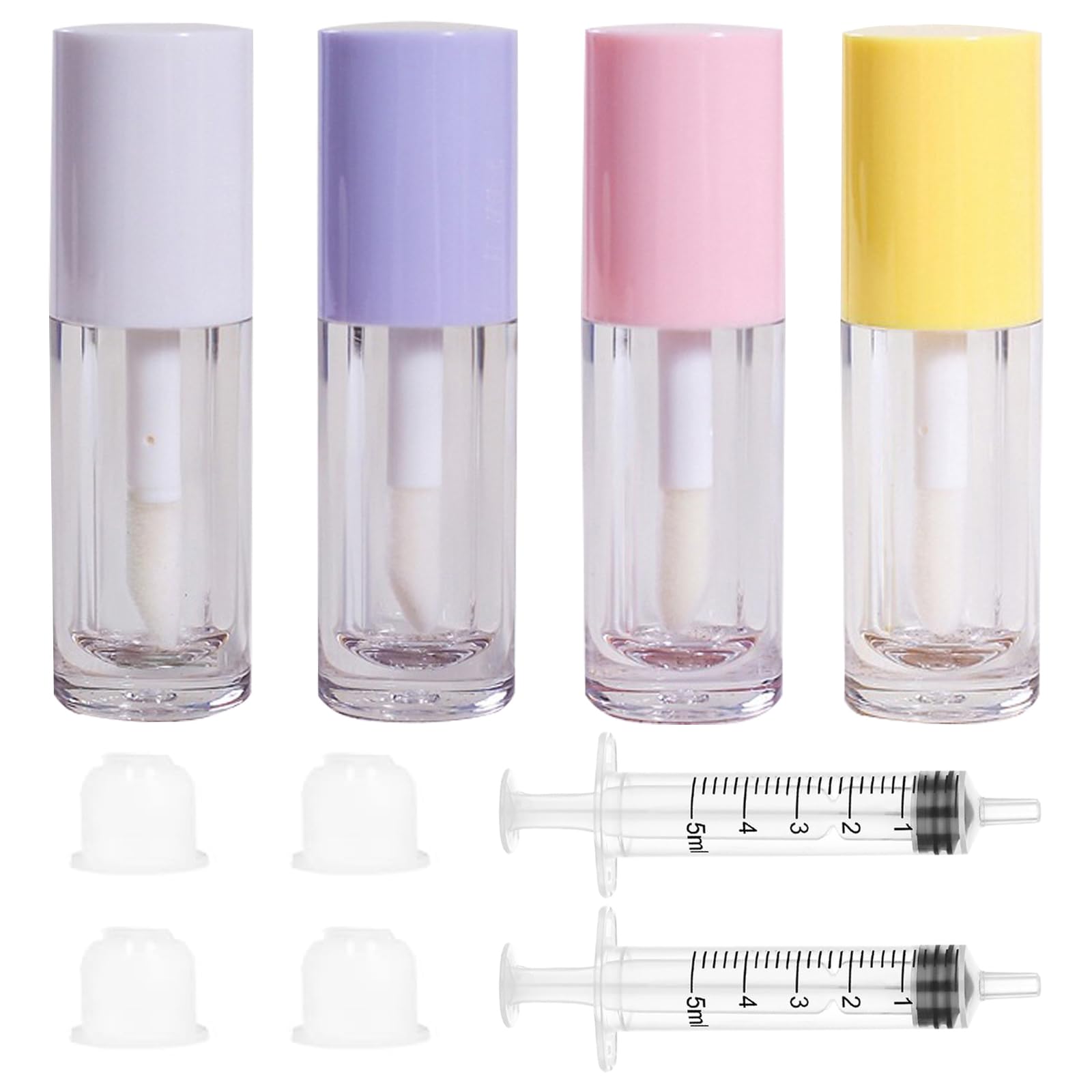 Photo 1 of Qeuly 4Pcs Empty Lip Gloss Tubes, 6ml Clear Lip Gloss Tubes with Wand, Plastic Lip Balm Gloss Containers for DIY Makeup Lipgloss Making Kit (D25xH86mm) (colorful)