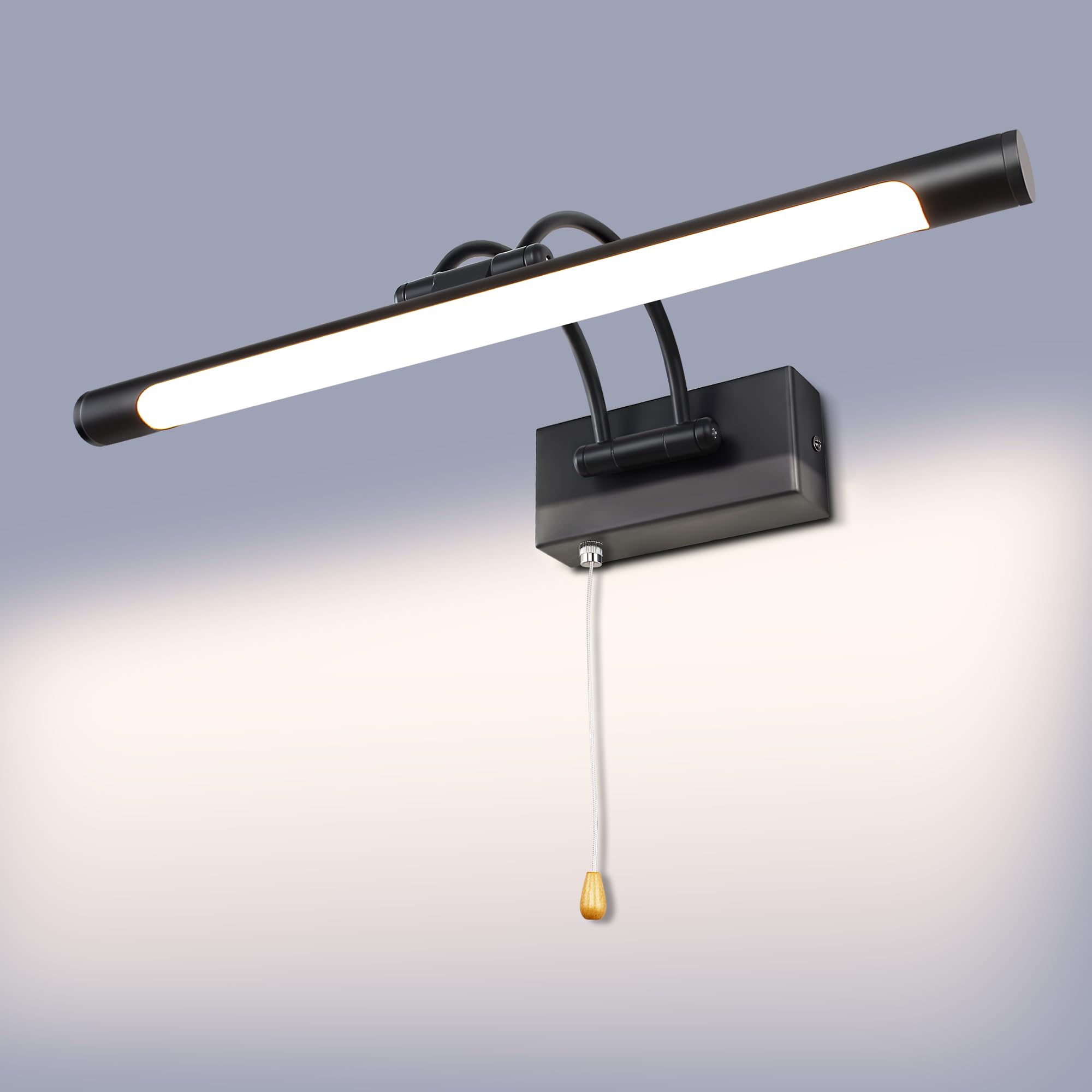 TYhogar Black 8W Picture Lights for Wall Bathroom Mirror Light Bathroom Wall Light with Pull Cord 3000K IP44 for Living Room Bathroom Hotel Restaurant