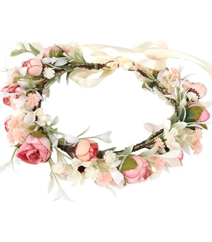 Boho Bridal Headwear 16PC Flower Crown Set For Women - Bohemian Headbands For Weddings & Parties Fresh Flower Crown