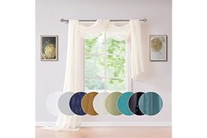 ASATEX Extra Long 56" (W) x 288" (L) (24 Feet) Light Beige Sheer Window Scarf. Voile Window Treatments are Perfect As Valance Scarves, Bed Canopy Scarfs or Wedding Decorations. AMA 56" x 288" Beige