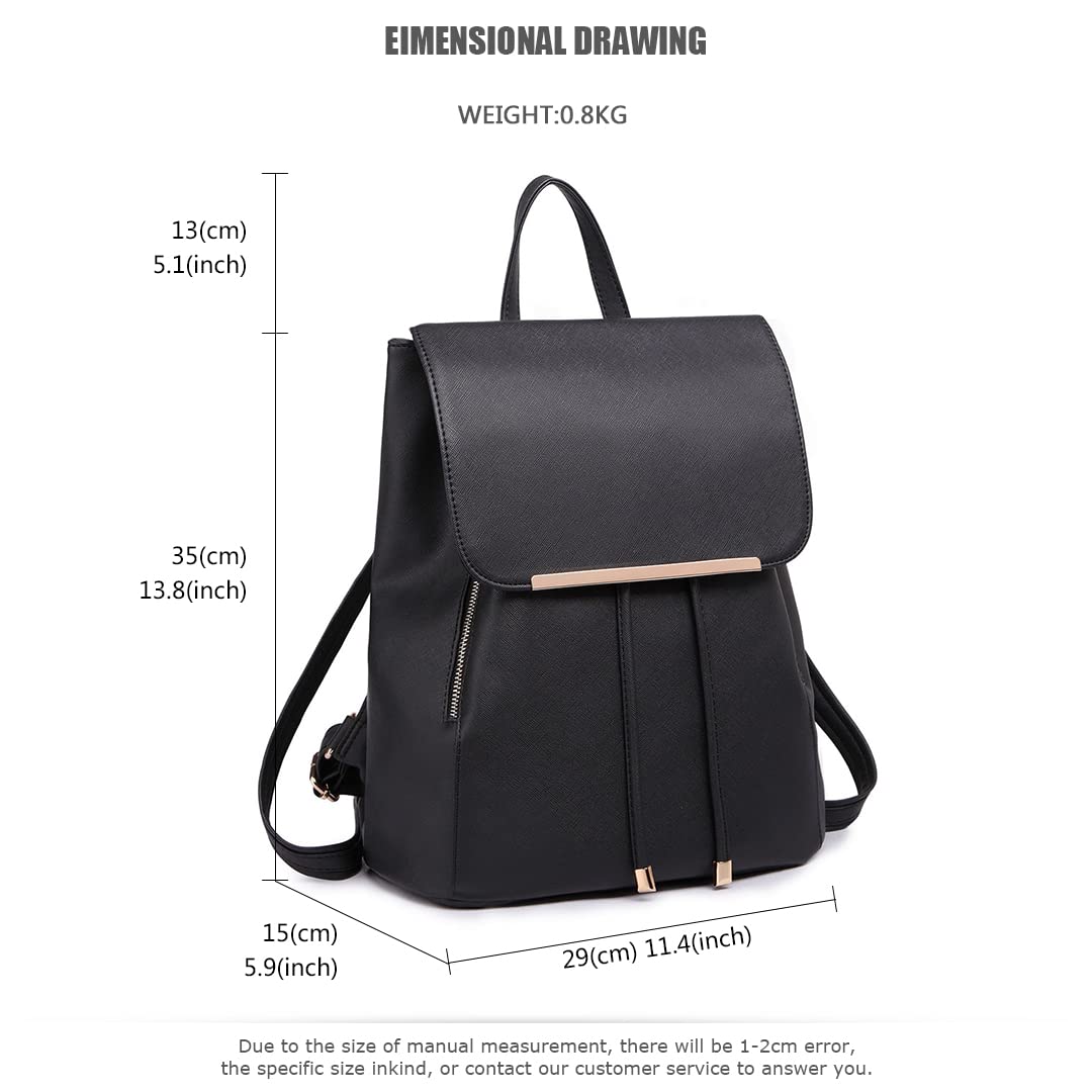 Miss Lulu Backpack Womens Fashion Backpacks Black Backpack Ladies PU Leather Waterproof Daypack Medium School Work Travel