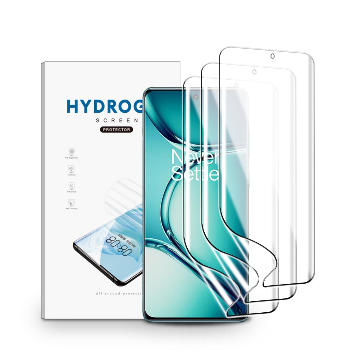 nvskvd Screen Protector for OnePlus Ace 2 Pro, 3 Pack TPU Hydrogel Film HD Clear Flexible, Support Fingerprint Unlock, High Sensitivity, Self-Healing (Not Glass)