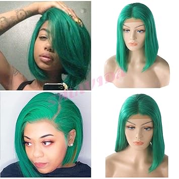Smavida Green Bob Wig Human Hair 10 Inch 180 Density 13 4 Lace Front Wigs Pre Plucked With Baby
