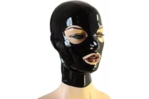 GREEFEI Black Latex Hood Mask Handmade,Rubber Hood with Back Zipper Unisex,Latex Hood for Theme Party Masquerade