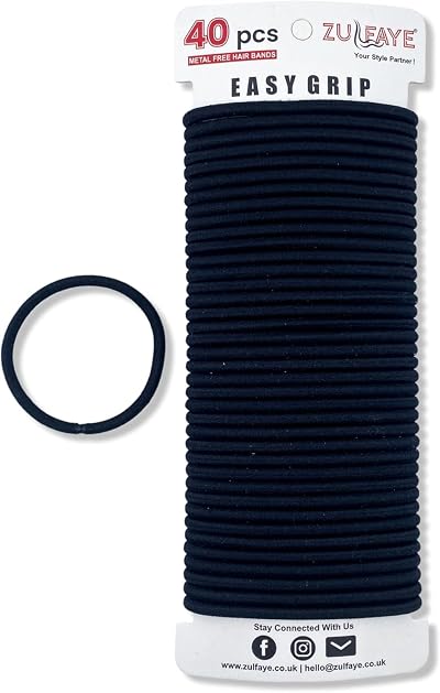 Zulfaye Hair Bobbles 40pk Black 4mm Thick Snag Free Strong No Damage Ties