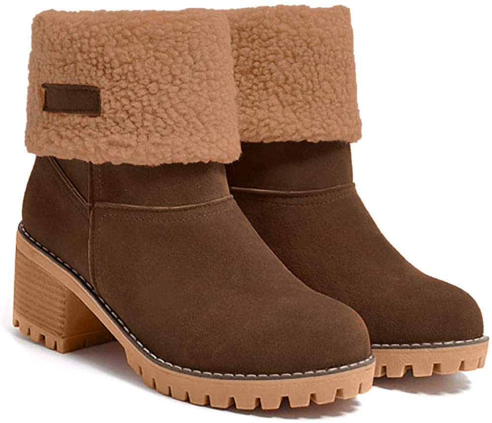 dotacoko women cute warm short boots suede chunky mid heel round toe winter snow ankle booties